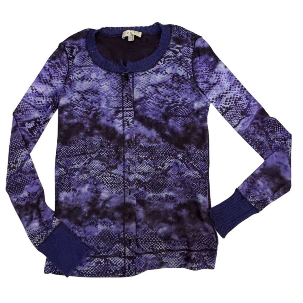 Oui Moments Y2K Purple Snake Print Knit Top Size 6 Nylon